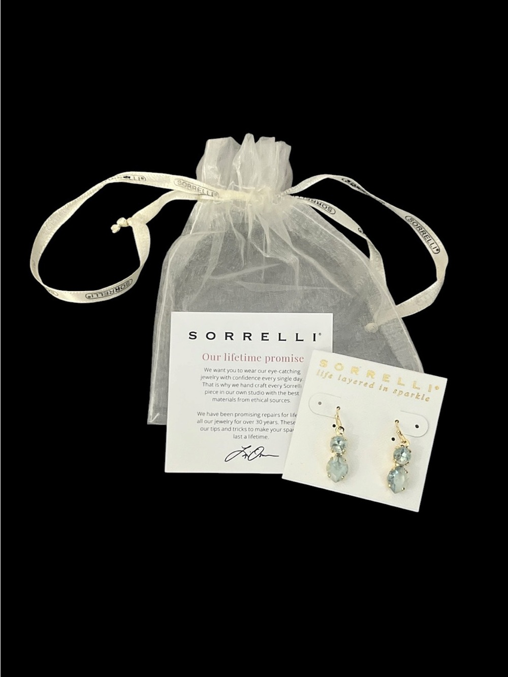 Sorrelli Double Drop Earrings Light Blue Faceted Crystals Gold Tone Finish NWT